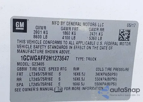 2017 Chevrolet Express 2500 Work Van from USA, damaged, VIN 1GCWGAFF2H1273647